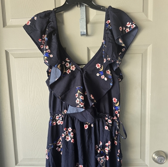 Blush Floral Maxi Wrap Dress 1X Pink Blue Women Ruffles Cottage Romantic Boho - Picture 4 of 16